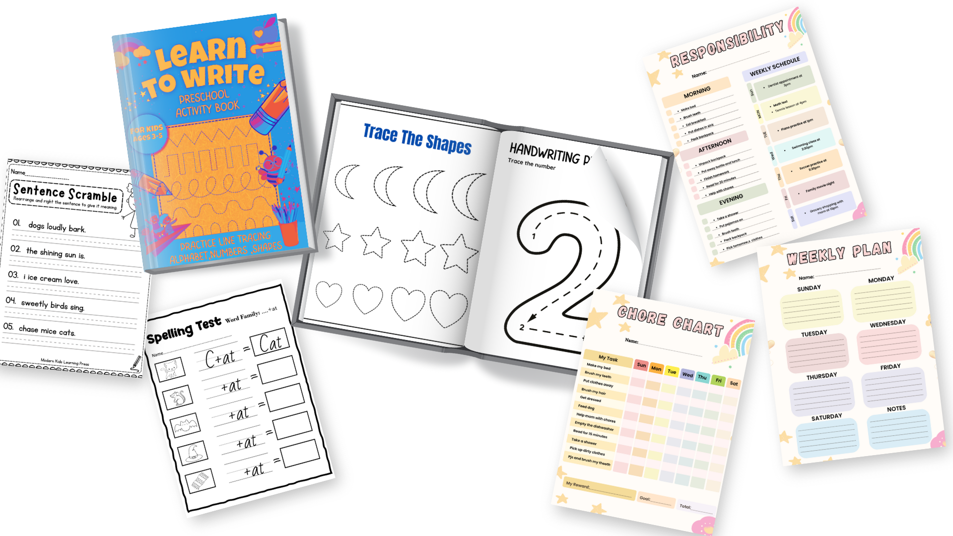Colorful educational activities and learning pages